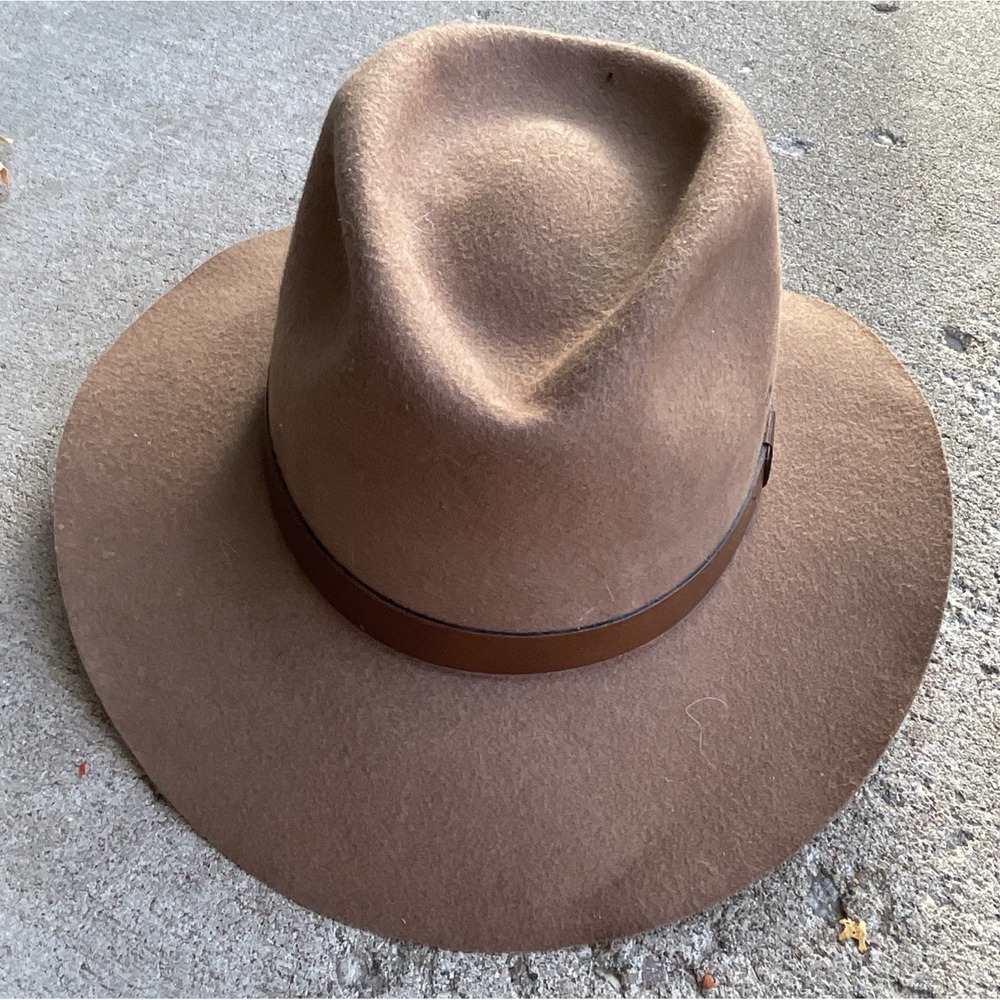 Vintage Broner Wool Fedora Hat Brown Leather Band Outback USA Made Men's M‎